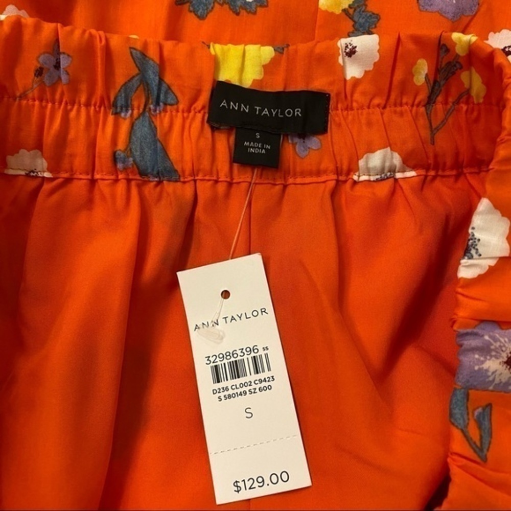 Ann Taylor Floral Gathered flounce Tiered Midi Skirt in Orange Spark Size S - Picture 10 of 10